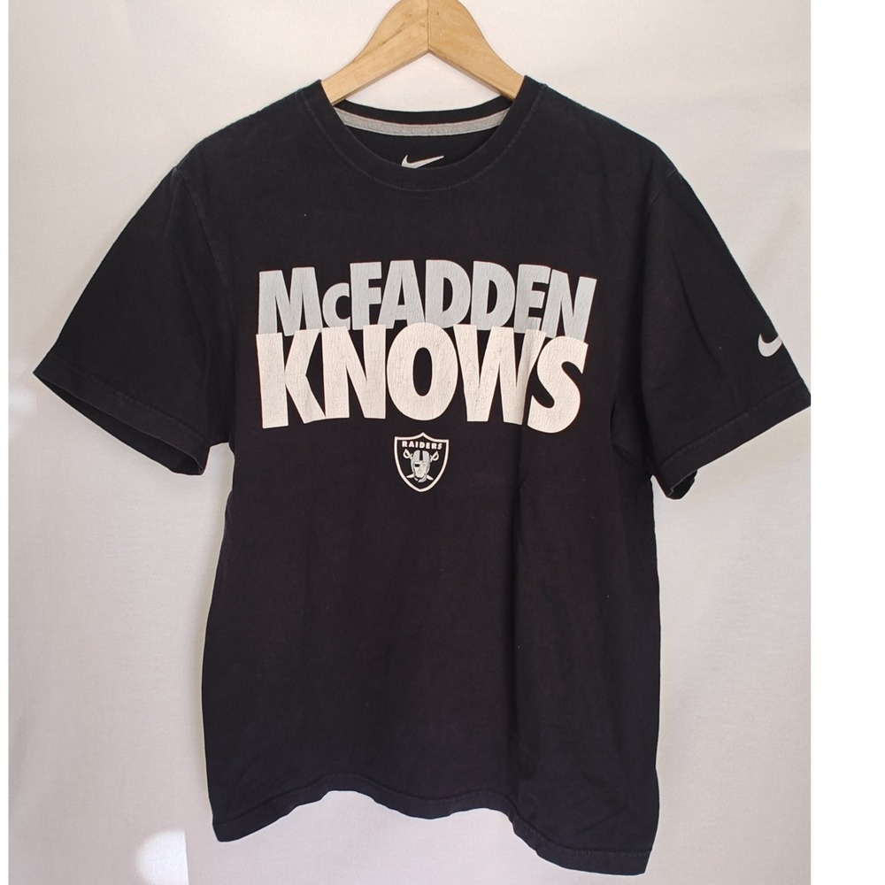 Nike Mens Raiders McFadden Knows Graphic T-Shirt Black Large L NFL Logo